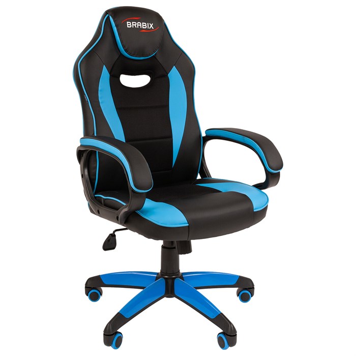 Кресло компьютерное BRABIX "Blaze GM-162", TW/экокожа, черное/голубое, 532578, 7083506 532578