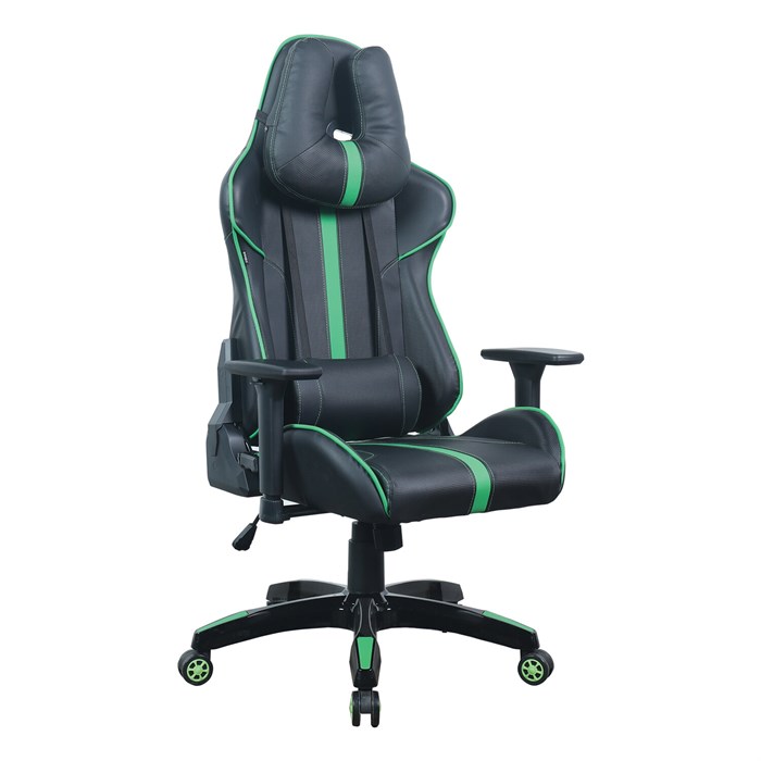 Кресло компьютерное BRABIX "GT Carbon GM-120", две подушки, экокожа, черное/зеленое, 531929 531929