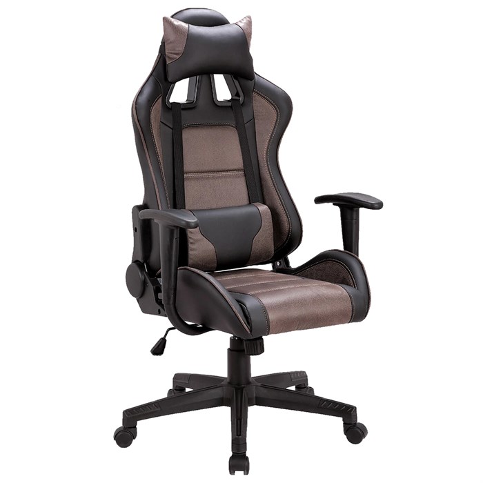 Кресло компьютерное BRABIX "GT Racer GM-100", две подушки, ткань, экокожа, черное/коричневое, 531819 531819