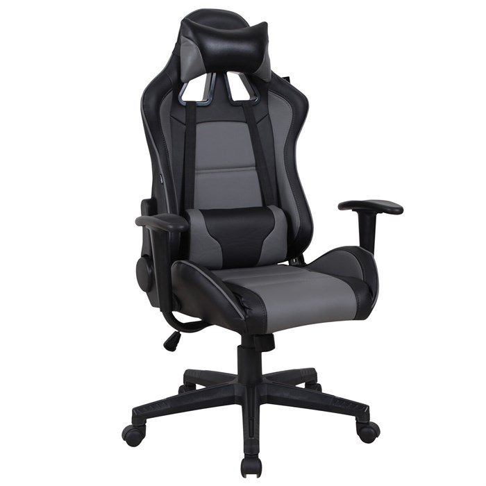 Кресло компьютерное BRABIX "GT Racer GM-100", две подушки, экокожа, черное/серое, 531926 531926