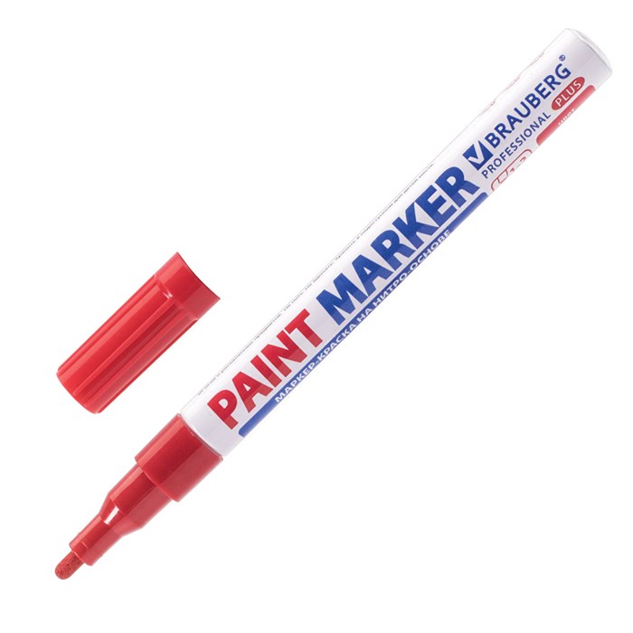 Маркер-краска лаковый (paint marker) 2 мм, КРАСНЫЙ, НИТРО-ОСНОВА, алюминиевый корпус, BRAUBERG PROFESSIONAL PLUS, 151440 151440