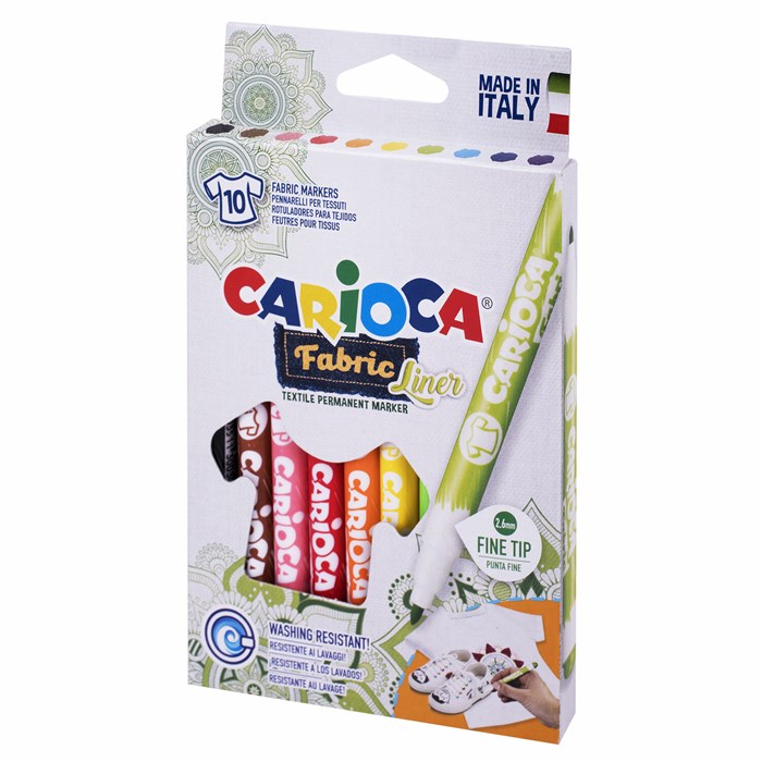 Маркеры для ткани CARIOCA (Италия) "Fabric", 10 цветов, круглый наконечник 2,6 мм, 42909 151916