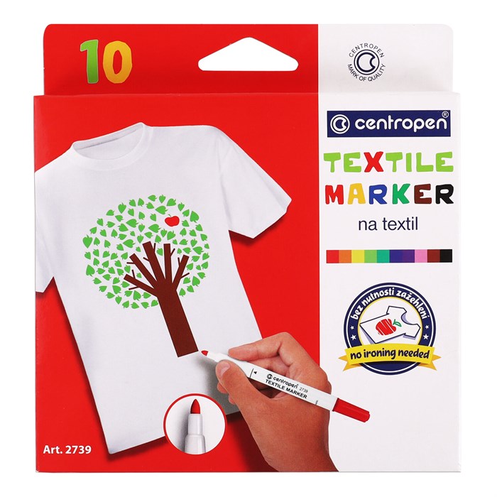 Маркеры для ткани 10 ЦВЕТОВ CENTROPEN "Textile Marker", круглый наконечник, 1,8 мм, 2739/10, 5 2739 1001 152009