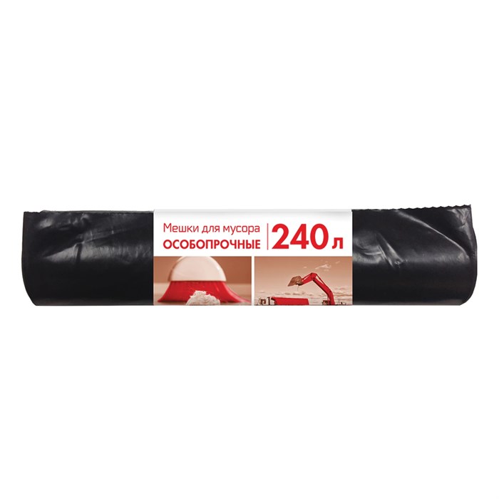 Мeшки для мусoра 240 л, черные, в рулоне 10 шт., ПВД, 100 мкм, 90х135 см, особо прочные, КБ, 3170 603887