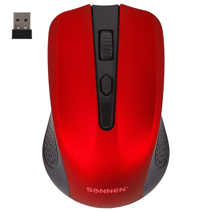 Мышь беспроводная SONNEN V99, USB, 1000/1200/1600 dpi, 4 кнопки, оптическая, красная, 513529 513529