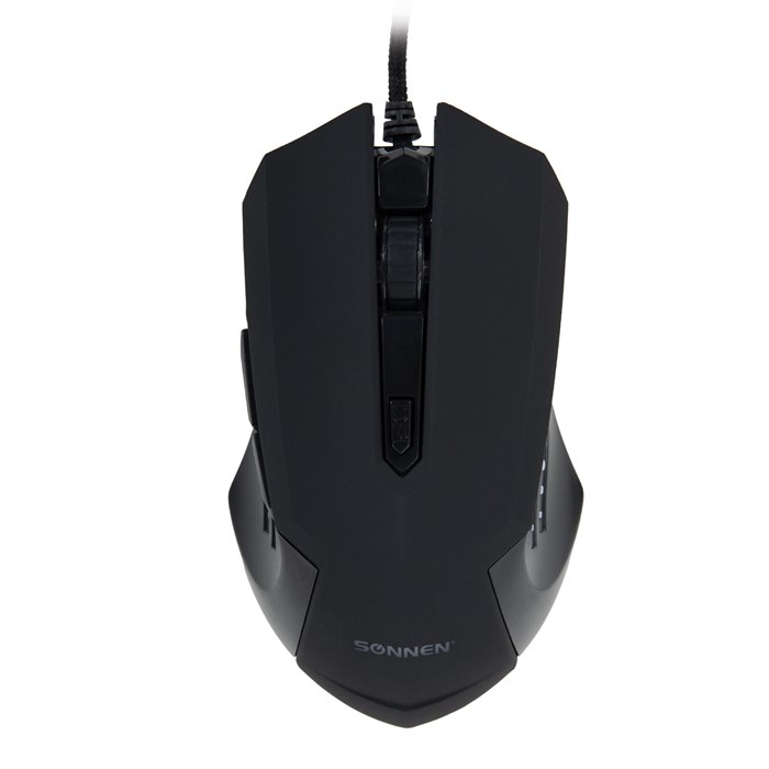 Мышь проводная SONNEN I3, пластик, 6 кнопок, 800-3200 dpi, LED-подсветка, черная, 513523 513523