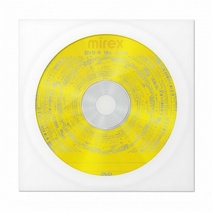 Диск DVD-R MIREX, 4,7 Гб, 16x, бумажный конверт, 1 штука, UL130003A1C 514009