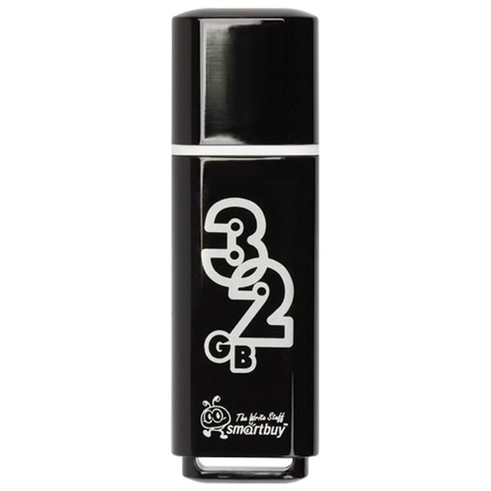 Флеш-диск 32 GB, SMARTBUY Glossy, USB 2.0, черный, SB32GBGS-K 512776