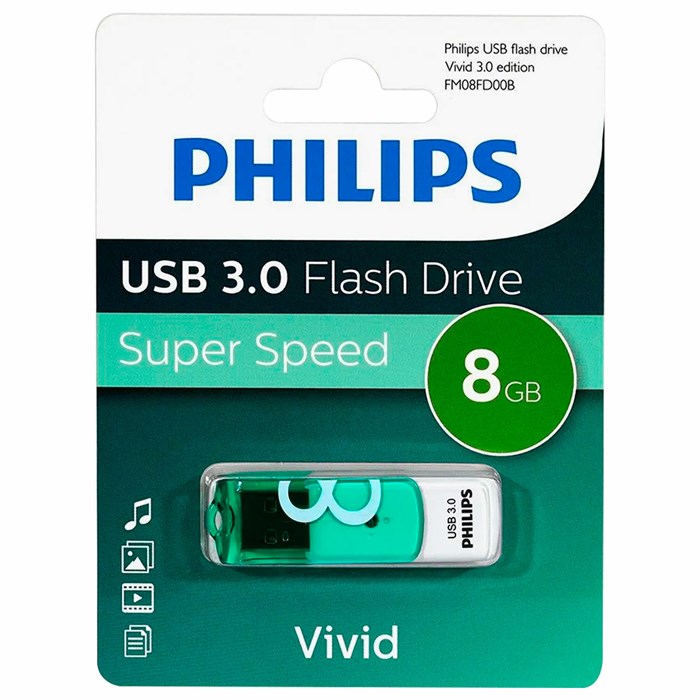 Флеш-диск 8 GB PHILIPS VIVID, разъем USB 3.0, зеленый, FM08FD00B/97 514093