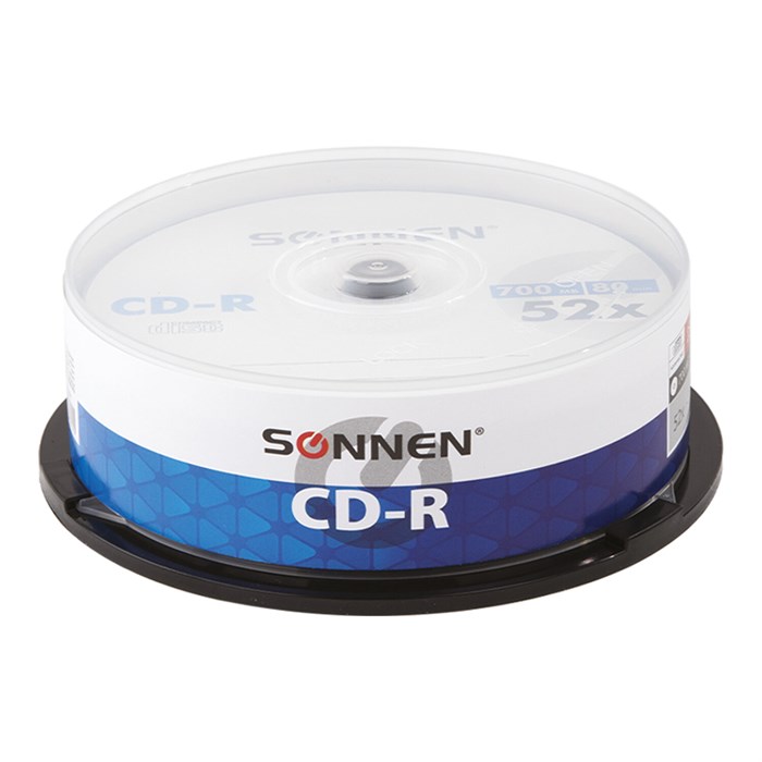 Диски CD-R SONNEN, 700 Mb, 52x, Cake Box (упаковка на шпиле) КОМПЛЕКТ 25 шт., 513531 513531
