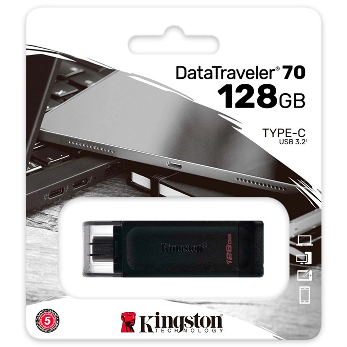 Флеш-диск 128 GB KINGSTON DataTraveler 70, разъем Type-C 3.2, черный, DT70/128GB 514065