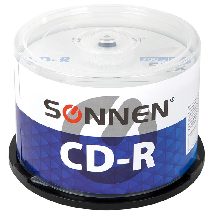 Диски CD-R SONNEN 700 Mb 52x Cake Box (упаковка на шпиле), КОМПЛЕКТ 50 шт., 512570 512570