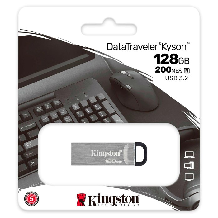 Флеш-диск 128 GB KINGSTON DataTraveler Kyson, разъем USB 3.2, серебряный, DTKN/128GB 514063