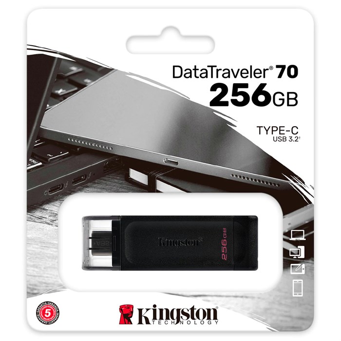 Флеш-диск 256 GB KINGSTON DataTraveler 70, разъем Type-C 3.2, черный, DT70/256GB 514066