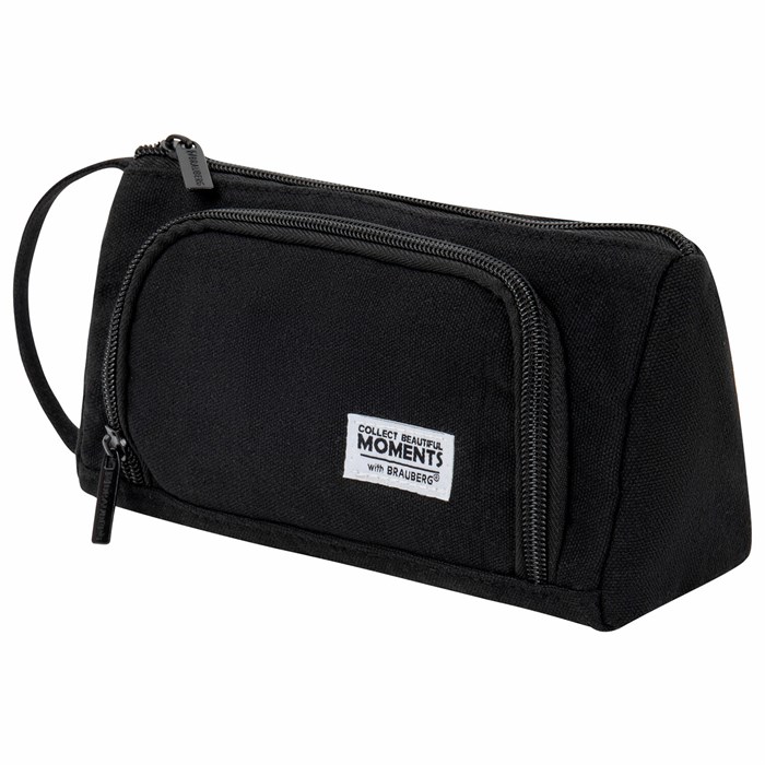 Пенал-косметичка BRAUBERG с ручкой, 1 откидная планка, полиэстер, 22x10х8 см, Black, 272339 272339