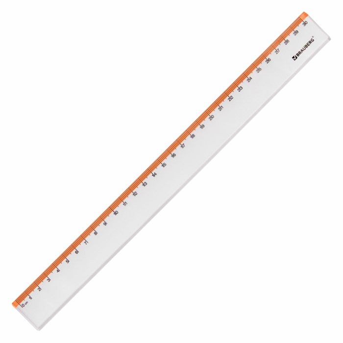 Линейка пластиковая 30 см BRAUBERG "FRESH ZONE", прозрачная, с оранжевой шкалой, 210759 210759