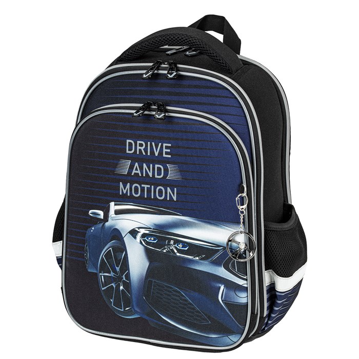 Ранец BRAUBERG QUADRO, 3 отделения, с брелоком, "Sport car", LED-ЛАМПОЧКИ, 37х28х18 см, 271359 271359