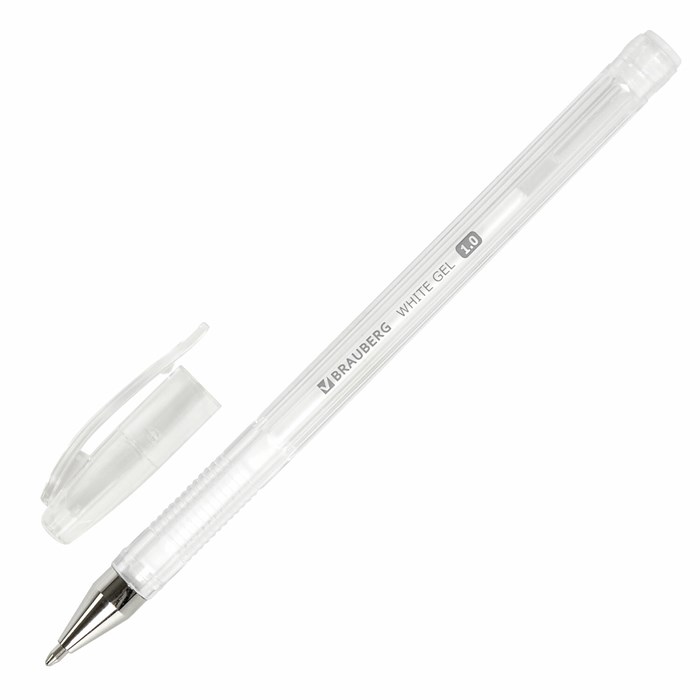 Ручка гелевая BRAUBERG "White Pastel", БЕЛАЯ, корпус прозрачный, узел 1 мм, линия письма 0,5 мм, 143417 143417