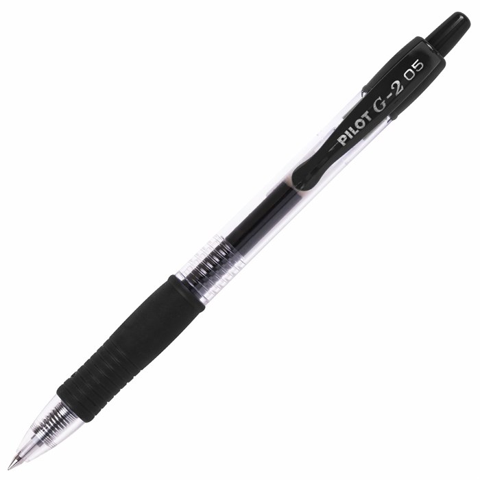 Ручка гелевая автоматическая с грипом PILOT G-2, ЧЕРНАЯ, корпус прозрачный, узел 0,5 мм, линия письма 0,3 мм, BL-G2-5 140381