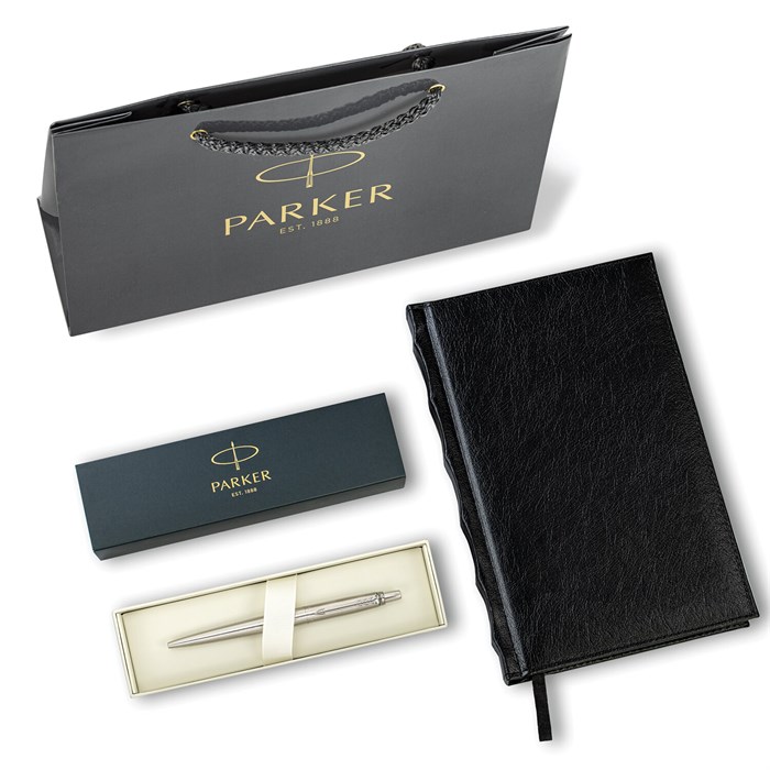 Ручка шариковая PARKER "Jotter Core Stainless Steel CT", ежедневник А5 черный, пакет, 880891 880891