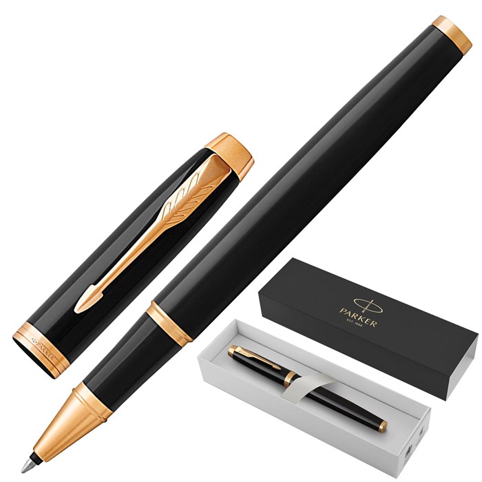 Ручка-роллер PARKER "IM Core Black Lacquer GT", черный глянцевый лак, позолота, черная, 1931659 142532
