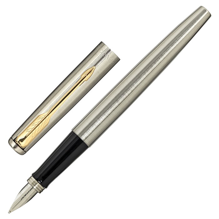 Ручка перьевая PARKER "Jotter Core Stainless Steel GT", ежедневник А5 черный, пакет, 880902 880902
