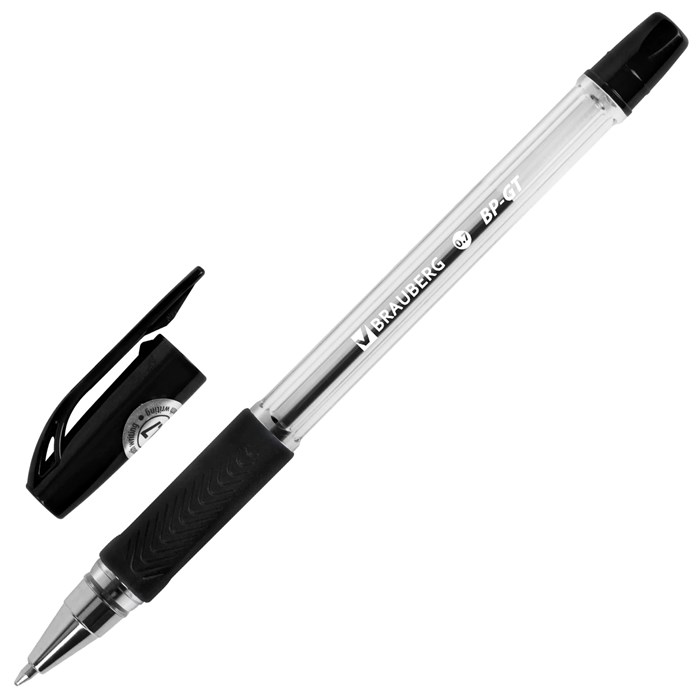 Ручка шариковая BRAUBERG "BP-GT", ЧЕРНАЯ, корпус прозрачный, евронаконечник 0,7 мм, линия письма 0,35 мм, 144006 144006