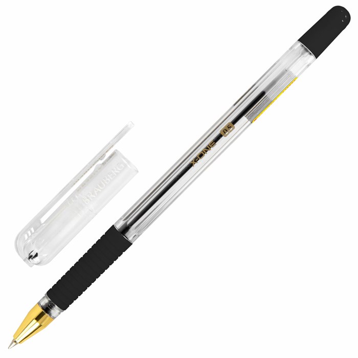 Ручка шариковая с грипом BRAUBERG "X-ONE", ЧЕРНАЯ, корпус прозрачный, узел 0,5 мм, линия письма 0,35 мм, 143988 143988