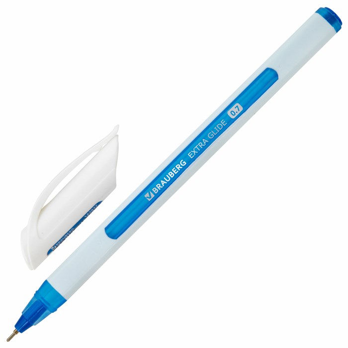 Ручка шариковая масляная BRAUBERG "Extra Glide Soft White", СИНЯЯ, узел 0,7 мм, линия письма 0,35 мм, 142927 142927