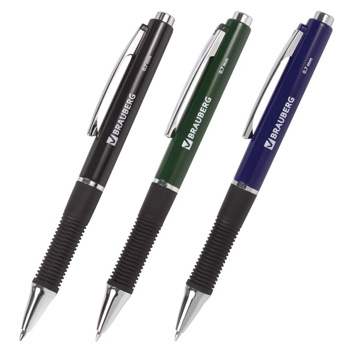 Ручка шариковая автоматическая с грипом BRAUBERG "Style", СИНЯЯ, корпус ассорти, узел 0,7 мм, линия письма 0,35 мм, 140587 140587