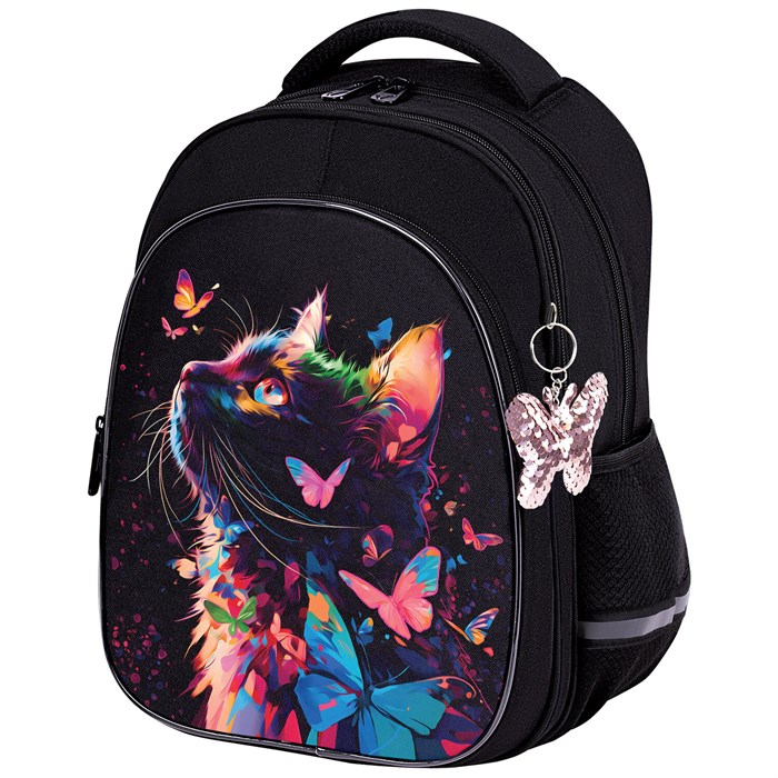 Рюкзак BRAUBERG OPTIMA, 2 отделения, с брелоком, "Butterfly catcher", СВЕТЯЩИЙСЯ, 36х27х18 см, 272097 272097