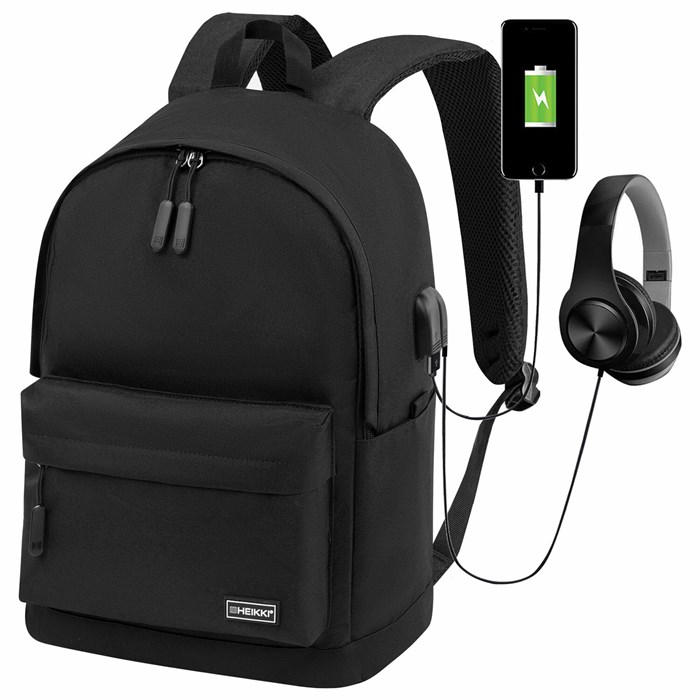 Рюкзак HEIKKI ACTIVE (ХЕЙКИ) универсалный, отд. для ноутбука, USB-порт, черный, 44х31х14 см, 272560 272560