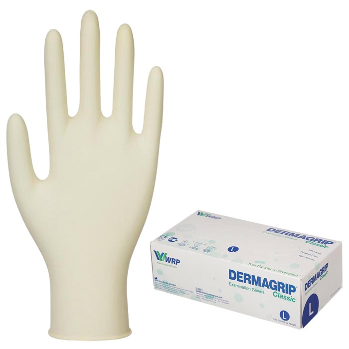 Перчатки латексные смотровые, 50 пар (100 шт.), размер L (большой), DERMAGRIP Classic, D1503-10 630064