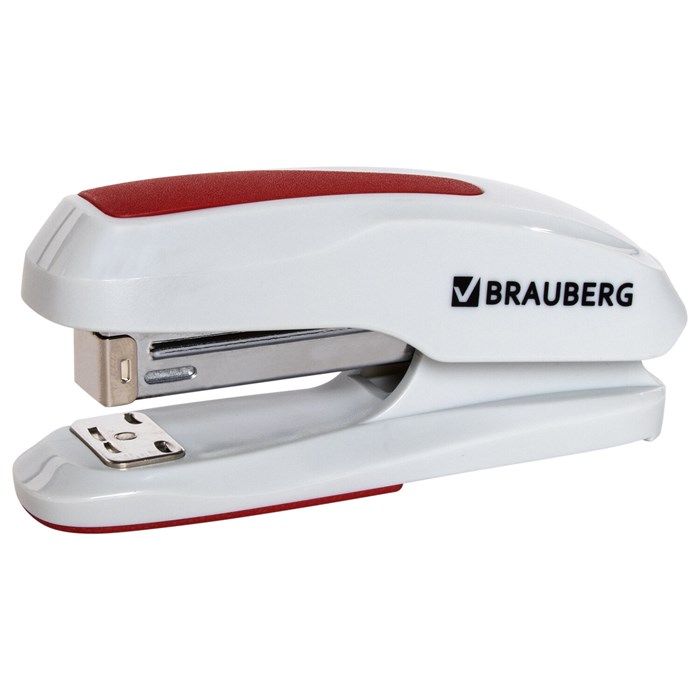степлeр №24/6, 26/6 BRAUBERG "Extra", до 30 листов, серо-красный, 229088 229088