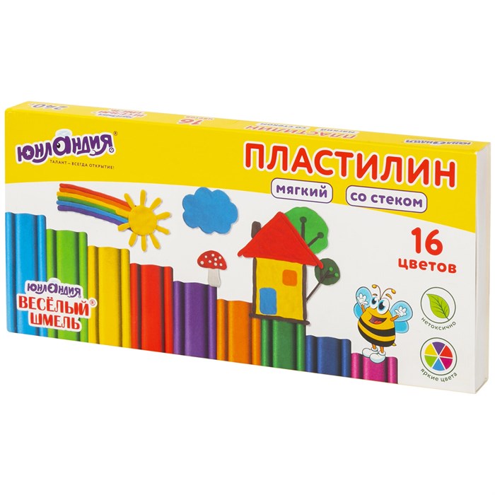 Пластилин мягкий ЮНЛАНДИЯ ВЕСЕЛЫЙ ШМЕЛЬ, 16 цветов, 240 г, СО СТЕКОМ, 106673 106673 - фото 51845