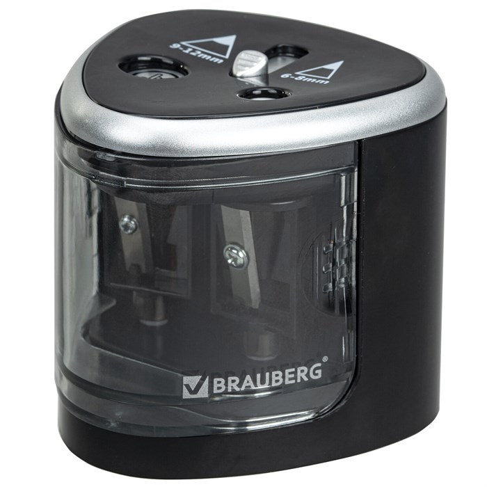 Точилка электрическая BRAUBERG DUAL (для 2 диаметров карандашей!), 4 батарейки АА, черная, 270581 270581