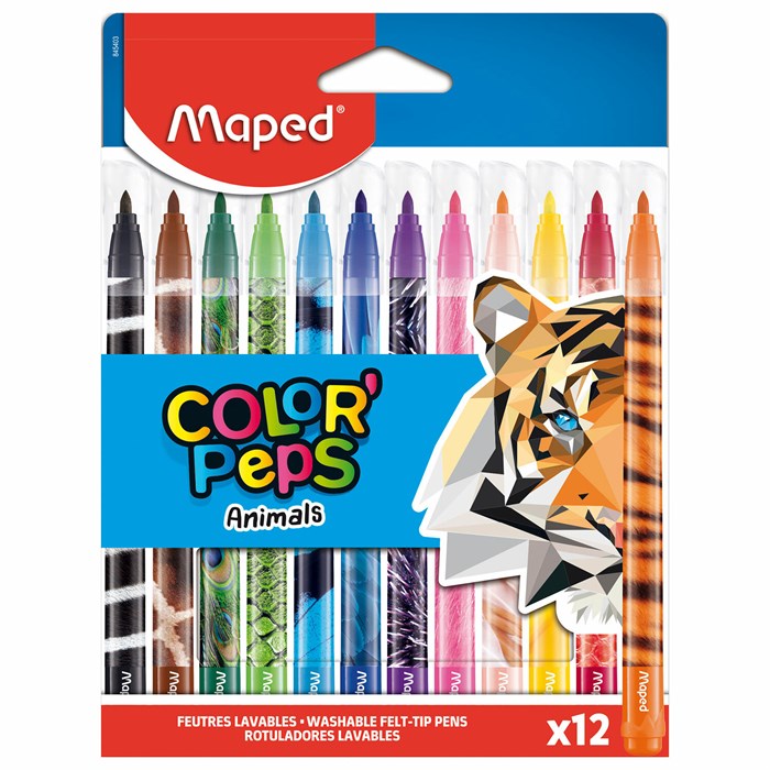Фломастеры MAPED (Франция) "Animals" 12 цветов, смываемые, вентилируемый колпачок, 845403 152643