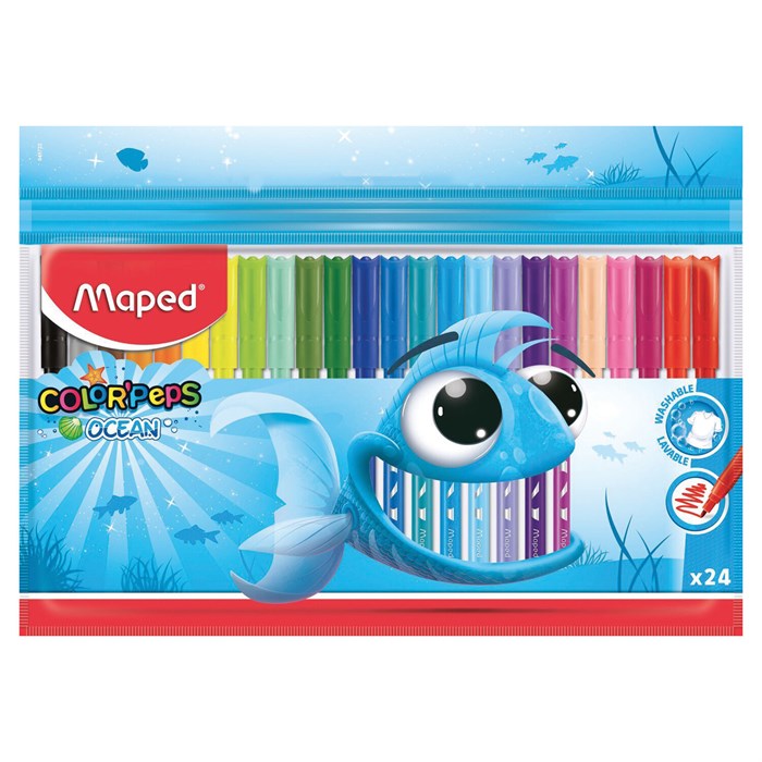 Фломастеры MAPED (Франция) "Color'Peps Ocean", 24 цвета, смываемые, вентилируемый колпачок, 845722 152644