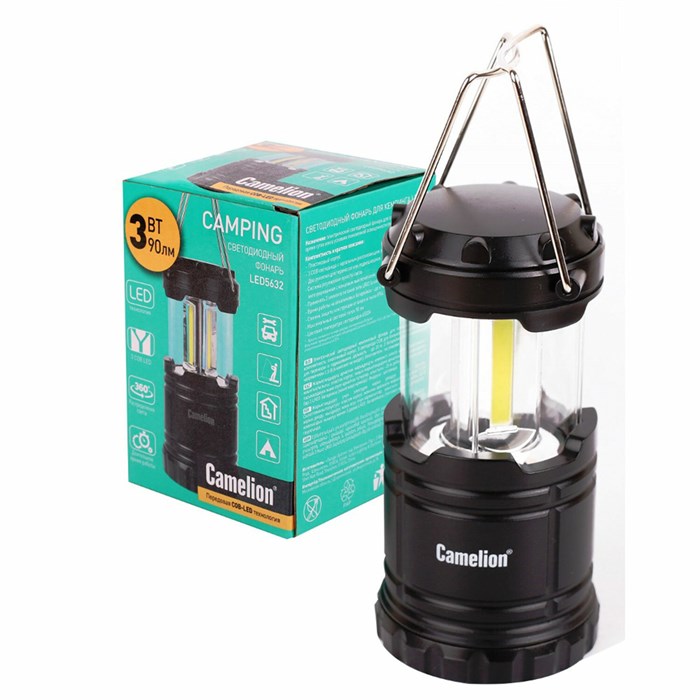 Фонарь туристический CAMELION 3Вт LED, питание 3xAAА (не в комплекте), контейнер и магнит, LED5632 238276