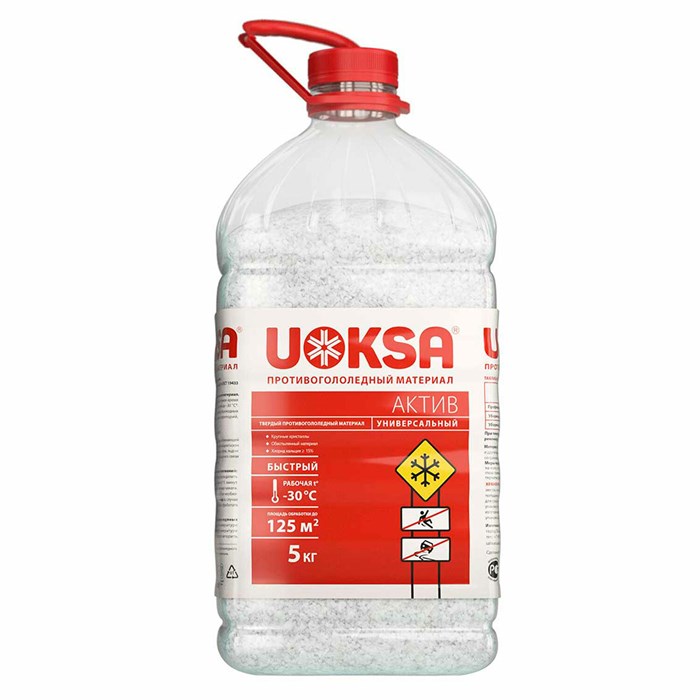 Реагент противогололёдный 5 кг, UOKSA "Актив", до -30 °C, хлорид кальция + минеральная соль, ПЭТ 700195