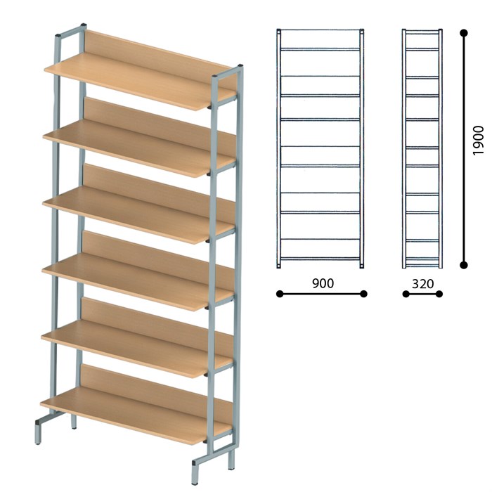 Стеллаж на металлокаркасе односторонний 1900х900х320 мм, серый каркас, 6 полок ЛДСП бук 531375 - фото 53554