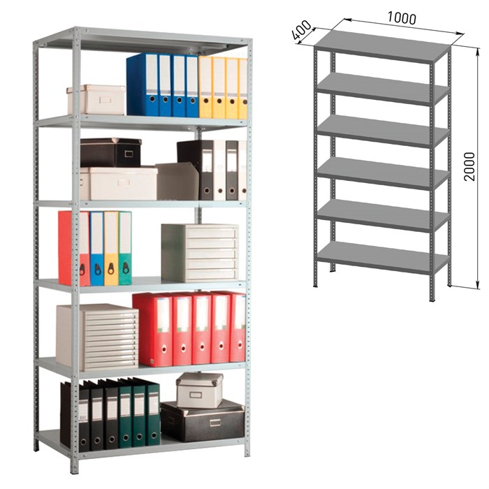 Стеллаж металлический ПРАКТИК MS, 2000х1000х400 мм, 6 полок 290961 - фото 54360