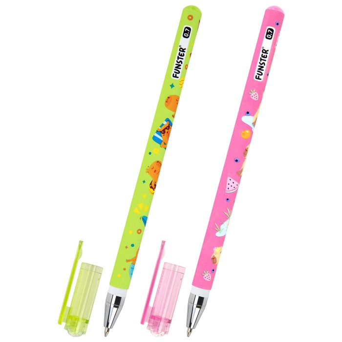Ручка шариковая с принтом FUNSTER (ФАНСТЕР) STICK "CUTE CAPY", СИНЯЯ, SOFT TOUCH покрытие, узел 0,7 мм, линия письма 0,35 м, 144393 144393