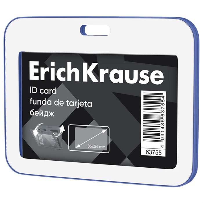 Бейдж горизонтальный ERICH KRAUSE (85х54 мм), корпус белый с синим, 63755 239001