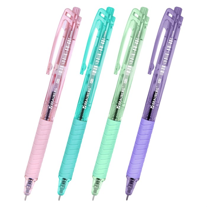 Ручка шариковая автоматическая с грипом BRAUBERG "CLASSIC PASTEL", СИНЯЯ, корпус ассорти, пишущий узел 0,5 мм, линия письма 0,35 мм, 144468 144468