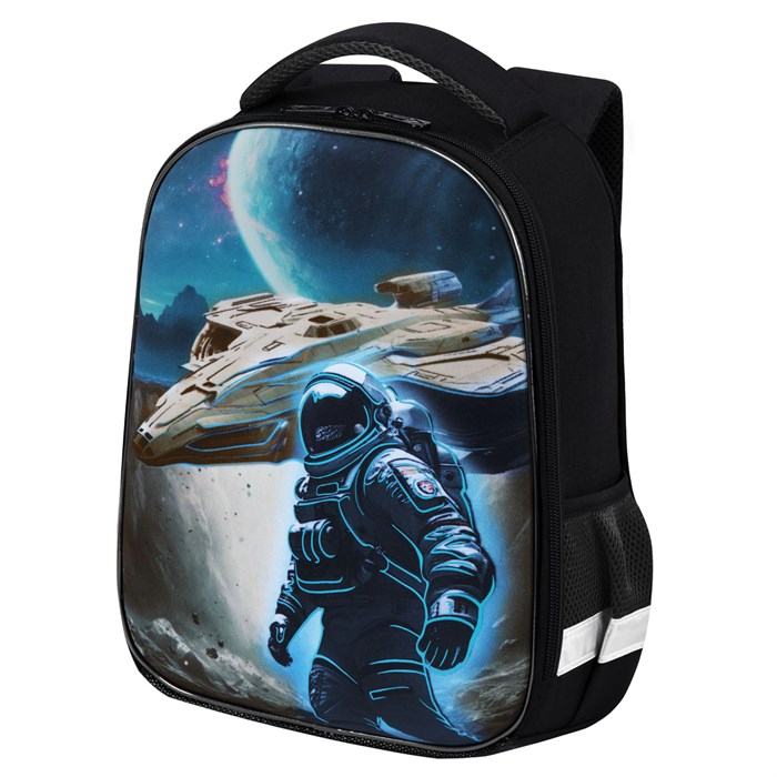 Ранец BRAUBERG KIDS START, 1 отделение, 2 кармана, "Space conqueror", СВЕТЯЩИЙСЯ, 35х26х13 см, 274408 274408