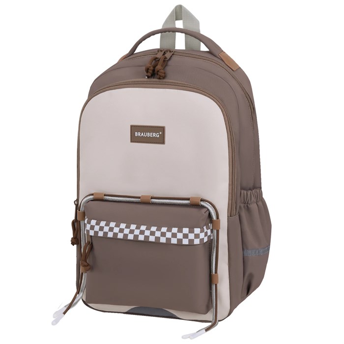 Рюкзак BRAUBERG STYLE, 2 отделения, 4 кармана, "Brown checks", коричневый, 40х26х15 см, 274412 274412