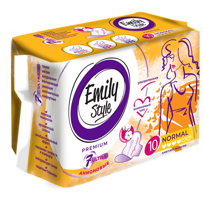 Прокладки женские гигиенические 10 шт., EMILY STYLE "Premium" NORMAL, УЛЬТРАТОНКИЕ 703051