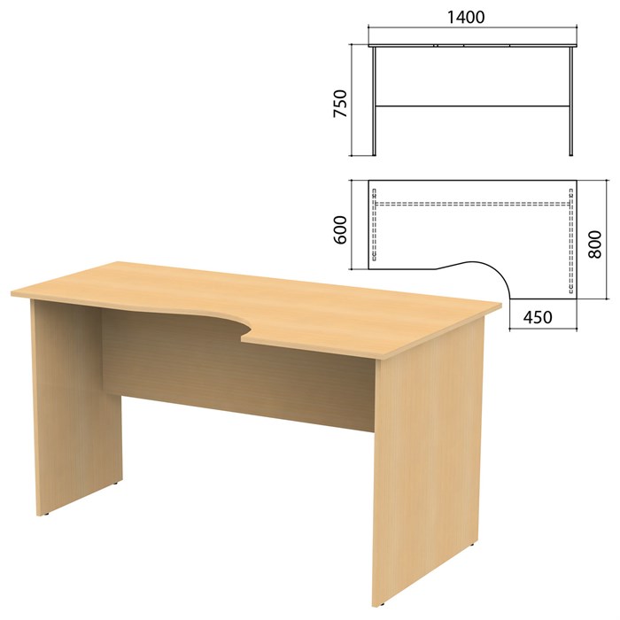 Стол письменный эргономичный Канц, 1400х800х750 мм, правый, цвет бук невский, СК30.10 640043 - фото 54744