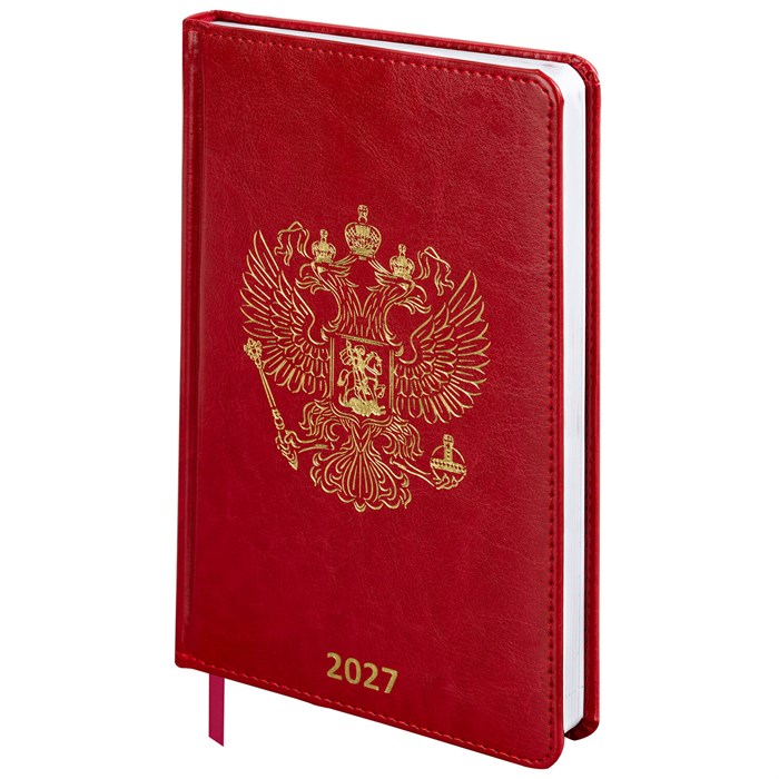 Ежедневник датированный 2027, А5, 138х213 мм, BRAUBERG "State", под кожу, красный, 118042 118042